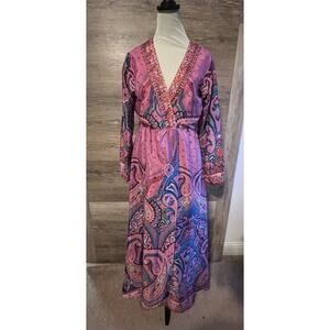 Vintage maxi dress sz M vacation resort Cleopatra Pink Long V Neck